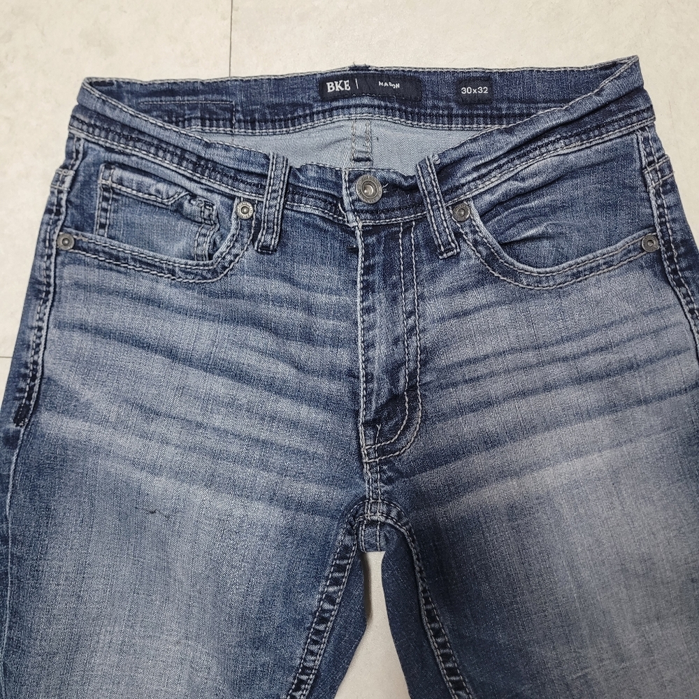 BKE Mason Taper Stretch Straight Leg Denim Blue Jeans Buckle Mens 30x32 ABS1969